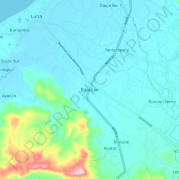 Mapa topográfico Balaoan, altitude, relevo