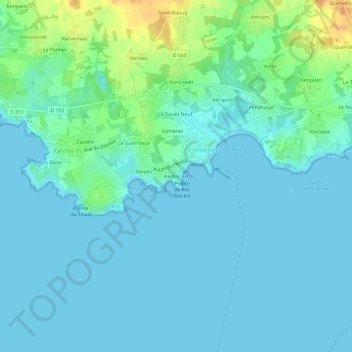Mapa topográfico Kerbiscart, altitude, relevo