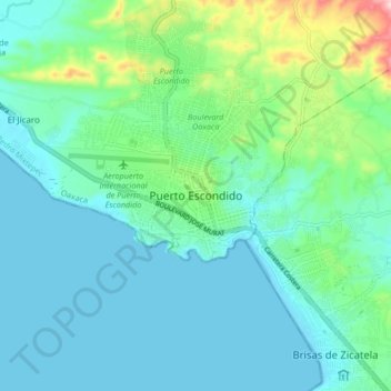 Mapa topográfico Puerto Escondido, altitude, relevo