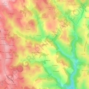 Mapa topográfico Gouttes, altitude, relevo