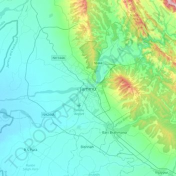 Mapa topográfico Jammu, altitude, relevo