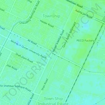 Mapa topográfico Hamdard Chowk, altitude, relevo