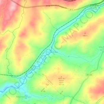 Mapa topográfico Ponte Nova, altitude, relevo