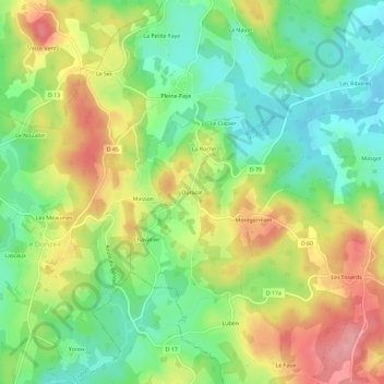 Mapa topográfico Durazat, altitude, relevo