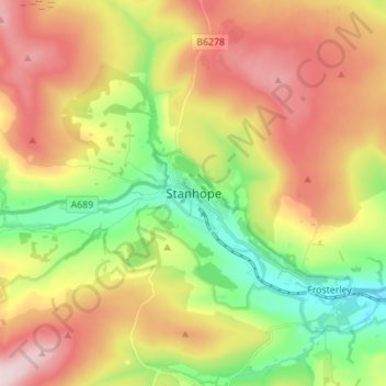 Mapa topográfico Stanhope, altitude, relevo