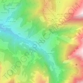 Mapa topográfico Les Plans de Comburce, altitude, relevo