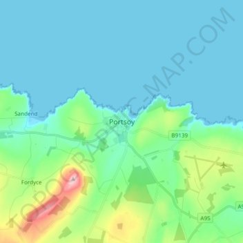 Mapa topográfico Portsoy, altitude, relevo