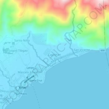 Mapa topográfico Capilihan, altitude, relevo