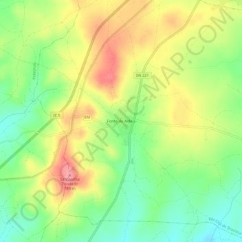 Mapa topográfico Fonte de Aldeia, altitude, relevo