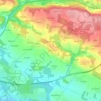 Mapa topográfico Dilliec, altitude, relevo