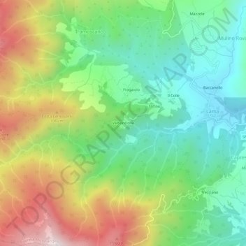 Mapa topográfico Valboncione, altitude, relevo