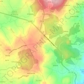 Mapa topográfico Cambeo, altitude, relevo