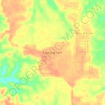 Mapa topográfico Simpang Raya, altitude, relevo
