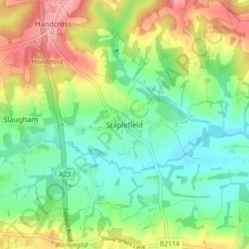 Mapa topográfico Staplefield, altitude, relevo