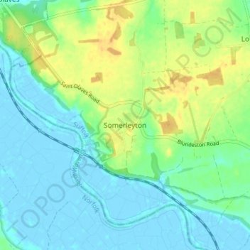 Mapa topográfico Somerleyton, altitude, relevo