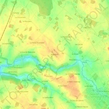 Mapa topográfico Romefort, altitude, relevo