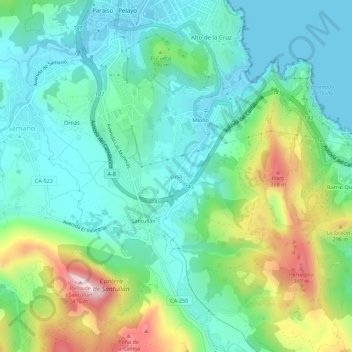 Mapa topográfico Lusa, altitude, relevo