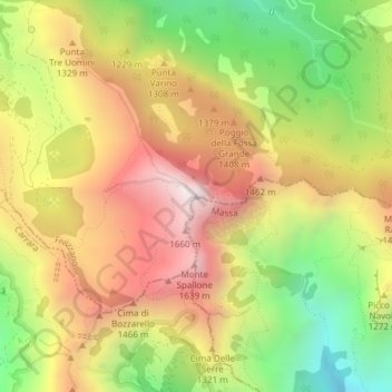 Mapa topográfico Monte Sagro, altitude, relevo