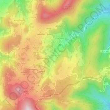 Mapa topográfico Les Christés, altitude, relevo