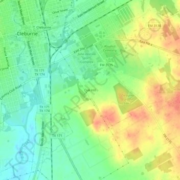 Mapa topográfico Oak Hill, altitude, relevo