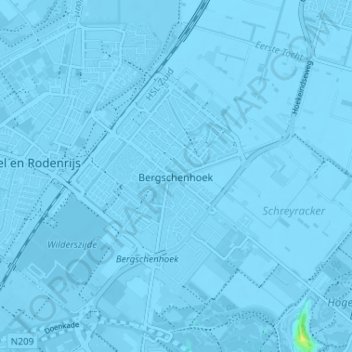 Mapa topográfico Bergschenhoek, altitude, relevo