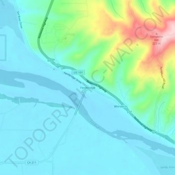Mapa topográfico Fernbridge, altitude, relevo