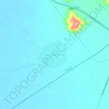 Mapa topográfico Los Corazones, altitude, relevo