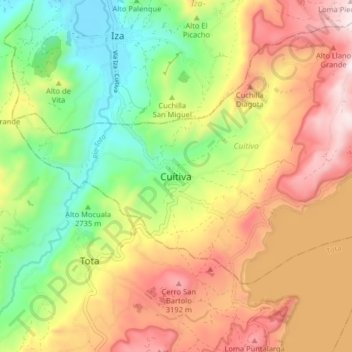 Mapa topográfico Cuítiva, altitude, relevo