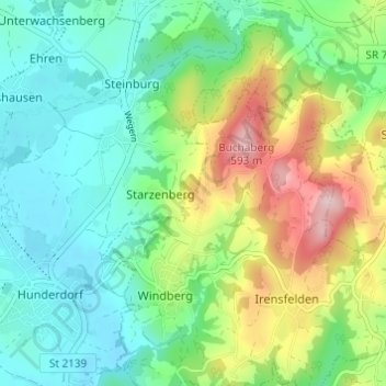 Mapa topográfico Kreuzberg, altitude, relevo
