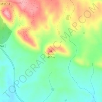 Mapa topográfico Tojais, altitude, relevo