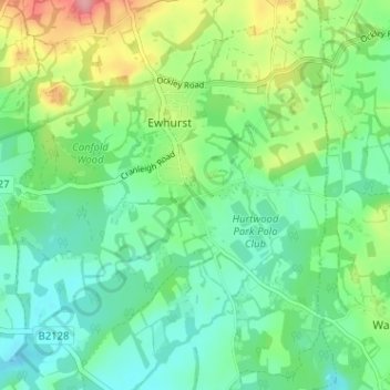 Mapa topográfico Ewhurst Green, altitude, relevo