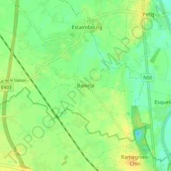 Mapa topográfico Bailleul, altitude, relevo