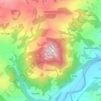 Mapa topográfico Monte Pillerone, altitude, relevo