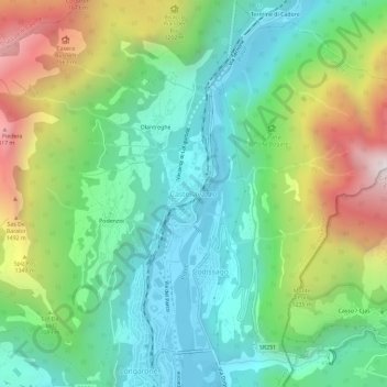 Mapa topográfico Castellavazzo, altitude, relevo