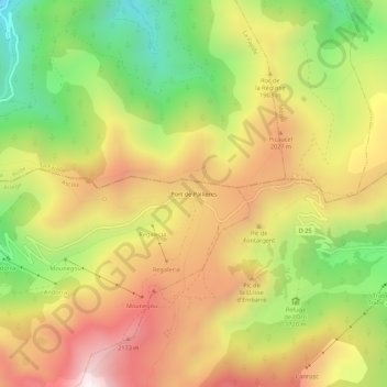 Mapa topográfico Port de Pailleres, altitude, relevo