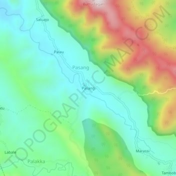 Mapa topográfico Pasang, altitude, relevo