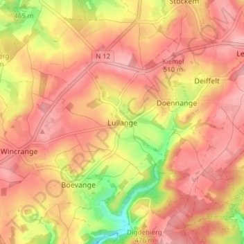 Mapa topográfico Lullingen, altitude, relevo