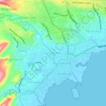 Mapa topográfico Gunung Mas, altitude, relevo