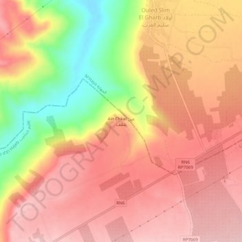Mapa topográfico Ain Chkaf, altitude, relevo