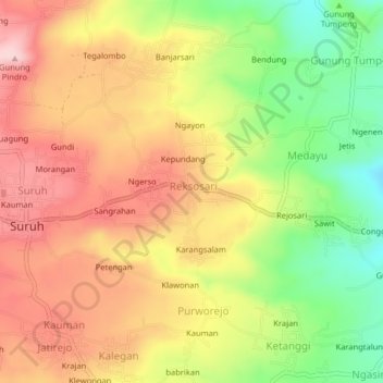 Mapa topográfico Bawangan, altitude, relevo