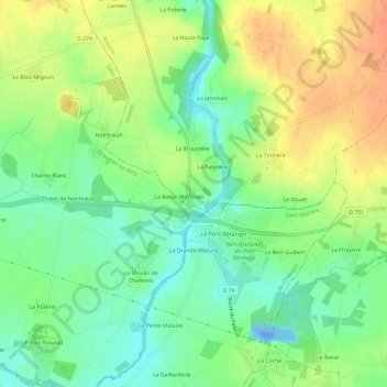 Mapa topográfico La Simonière, altitude, relevo