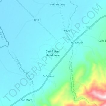 Mapa topográfico San Rafael de Alcázar, altitude, relevo
