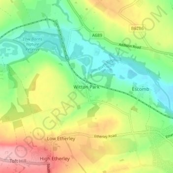 Mapa topográfico Witton Park, altitude, relevo
