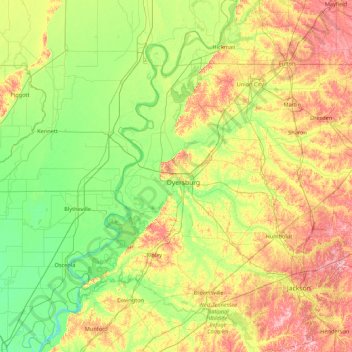 Mapa topográfico Dyer, altitude, relevo