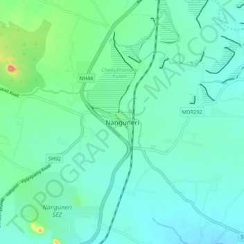 Mapa topográfico Nanguneri, altitude, relevo