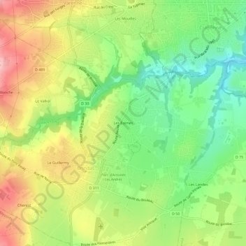 Mapa topográfico Les Balmes, altitude, relevo