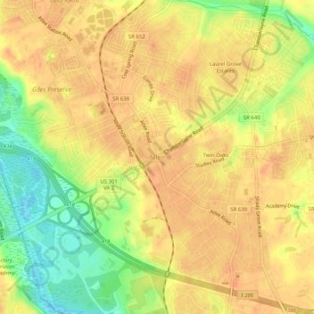 Mapa topográfico Atlee, altitude, relevo