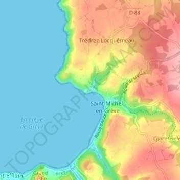 Mapa topográfico Toull ar Vilin, altitude, relevo