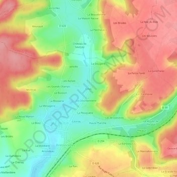 Mapa topográfico Colas, altitude, relevo