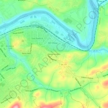 Mapa topográfico Haven Heights, altitude, relevo